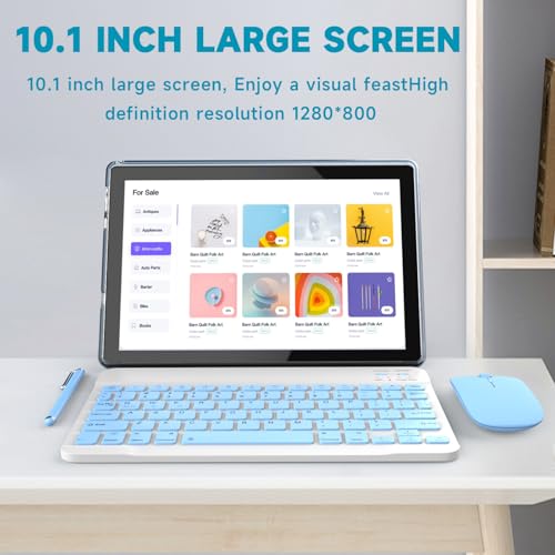 Tablet Android 14, tablets 2 em 1 de 10 polegadas com teclado/capa/mouse/caneta, 8 GB de RAM + 64 GB