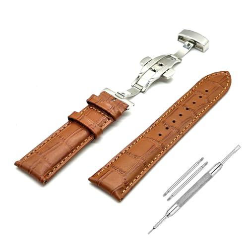 Image of Lineon 20mm Half Padded Leather Mens Watch Strap with ButterFly Lock For Branded Watches Tool and Pins Include