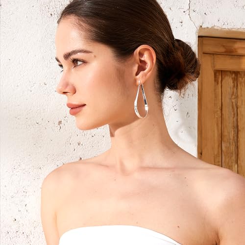 PABBEU S925 Sterling Silver Hoop Earrings Lightweight Oval Silver Hoop Earrings for Women Hypoallergenic 14k Gold Plated Hoops Earring Large Gold Hoops Earring for Women Gift (Inner Diameter：27/34/36/45mm)3