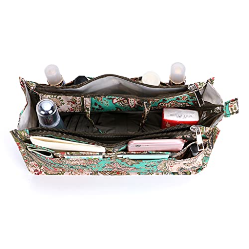 Btsky New Printing Handbag Organizers Inside Purse Insert-High Capacity 13 Pockets Bag Tote Organizer With Handle Peacock Flower #TOP3
