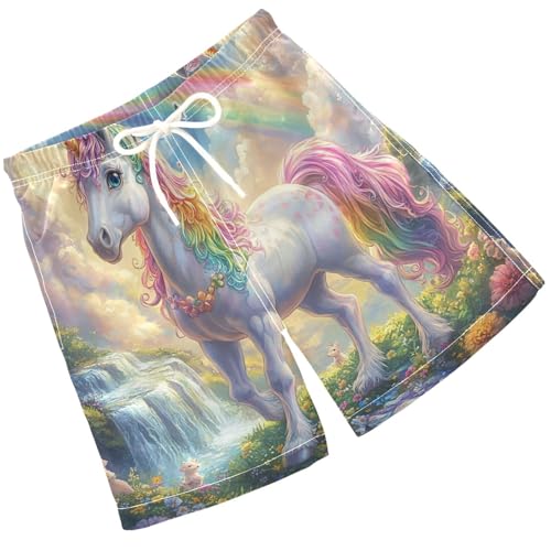 Pigsaly Boys' Swim Board Shorts Unicorn Rainbow Water Boy's Swim Trunks Kids Swimwear M