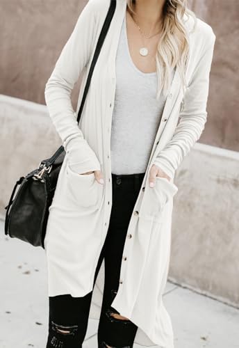 Image of Alaster Queen Women's Open Front Cardigan Button Down High Low Hem Knitted Cardigan Outwear with Pockets