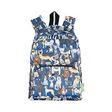 ECO CHIC Lightweight Foldable Water Resistant Mini Backpack Folds Into Pouch for Storage (Dogs Blue)