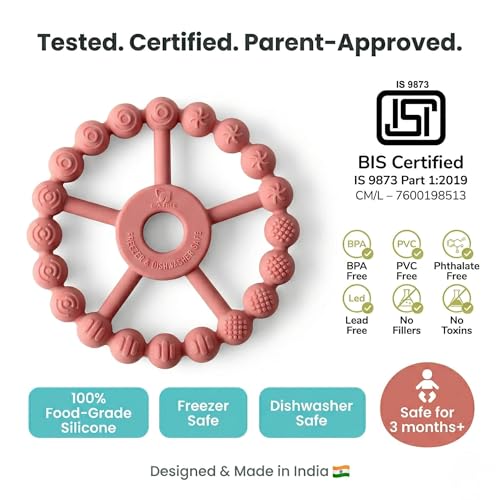 Image of Cubkins Silicone Ring Teether for Babies 3-12 Months | BIS Certified, BPA Free, Food Grade | Teething Ring for Soothing Gums | Zero Plastic | Easy Grip Baby Teething Toy (Raspberry)