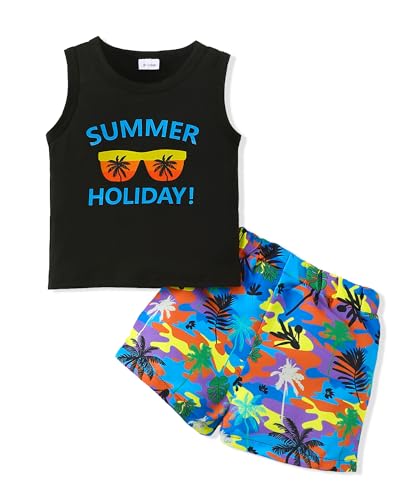 Image of NZRVAWS Toddler Baby Boy Summer Clothes 2Pcs Shorts Set Sleeveless Tank Tops Hawaiian T-Shirt Cute Boys Clothing Set