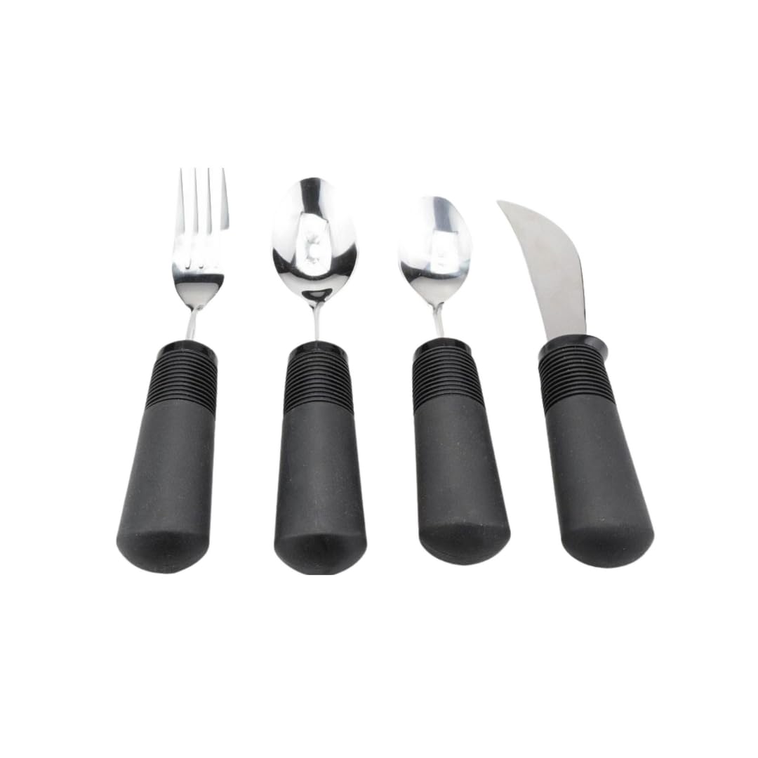 ATC Handels GmbH Big Grip Besteck-Set (4er) – Ergonomisches Besteck-Set zum einfachen Greifen – Biegsam & Spülmaschinenfest