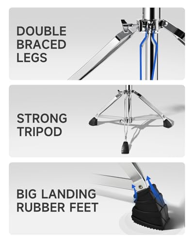 Donner Heavy Duty Drum Throne, Motorcycle Style Drum Stool, Widened Drum Chair with Velvet Surface, Height Adjustable Padded Seat, Double Braced, Blue - image 5