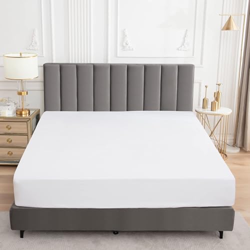 Image of 100% Waterproof Mattress Protector | Permium Cotton Mattress Skin Friendly Bed Cover | Breathable & Non-Allergenic Ultra Soft Elastic Fitted Bed Protector | 78x60 Inch, Queen, White