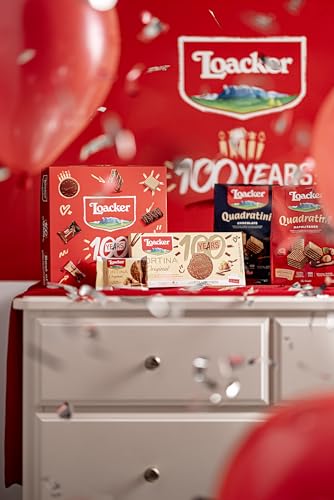 Loacker Quadratini Hazelnut Wafer Cookies LARGE - 30% Less Sugar - Premium Crispy Bite Size Wafers - NON-GMO - LARGE Pack of 6