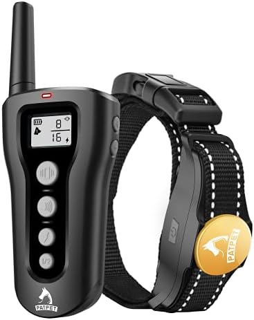 PATPET Shock Collar for Large Dog - Rechargeable Dog Training Collar with Remote for Medium Large Dogs 1000Ft Remote Range 3 Training Modes IPX7 Waterproof Black