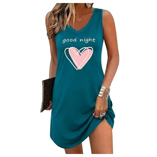 Bresdk Schlafshirt mit Herzchen-Print Baumwolle Nachthemd Damen Ärmelloses Sommer Nachtwäsche Kurz Sleepshirt für Frauen Nachthemden Niedliches Loungewear Kobaltblau M
