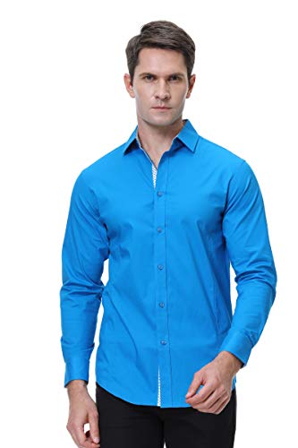 Samerm Mens Dress Shirt Regular Fit Long Sleeve Button Down Shirts For Men,Solid2-Turquoise,L #TOP3