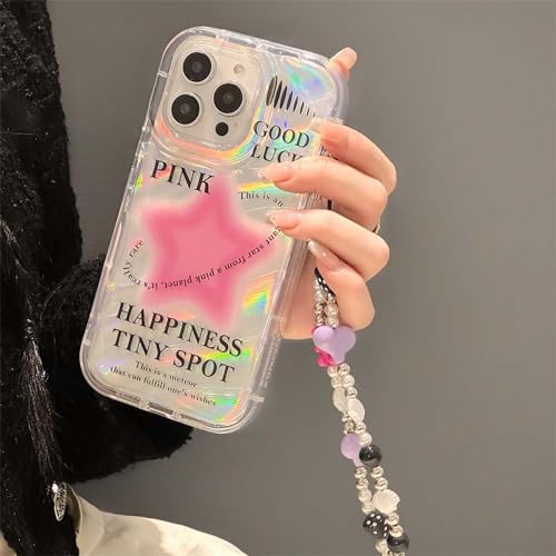 Coque iPhone 13 Pro avec bracelet perles et cœur rose, cadeau mignon idéal - 3