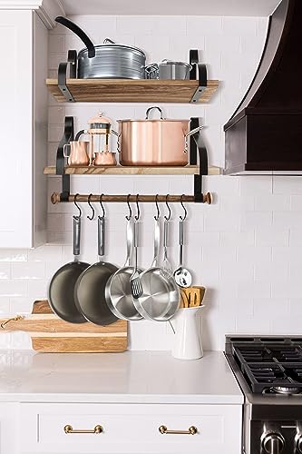 Gurfuy Gurfury Wooden Hanging Pot Rack With 8 Hooks - Farmhouse Style Wall Mount Multifunctional Cookware Organizer Rack Kitchen Storage For Pans Utensils thumb #6