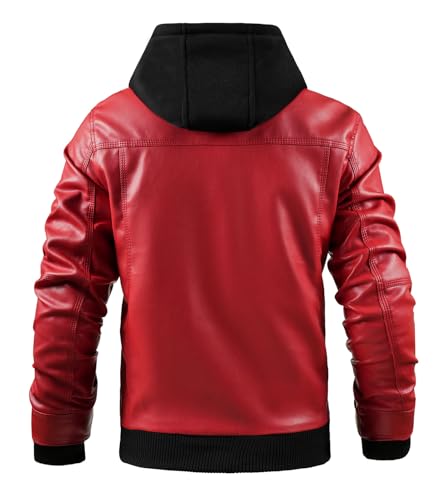 Image of FTIMILD Men's Leather Jacket Motorcycle Jacket Windproof PU Vintage Bomber Jacket with Removable Hood