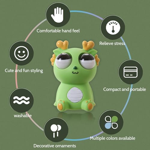 Pop-Out Eye Dragon Squeeze Toy – Stress Relief Sensory Squishy for Adults, Funny Anti-Stress Ball, Ideal Anxiety Toy for Party Favors and Gifts (Green)