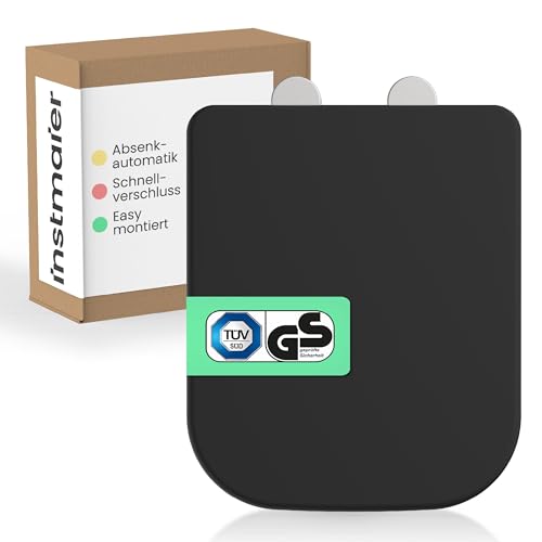 Coperchio per WC instmaier con chiusura ammortizzata | nero opaco | testato TÜV | quadrato | adatto per Keramag Renova Nr. 1 | sedile per WC in duroplast | funzione di sgancio rapido