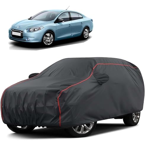 Image of Sulfar 100% Water Resistant Car Body Cover Compatible with Mirror for Renault Fluence (Triple Stitched, Full Bottom Elastic, Dark Grey Taffeta with Red Piping)