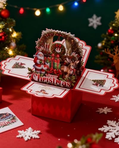 XIUCAI 3Dポップアップクリスマスカードセット 封筒付き、5枚組手作りホリデーグリーティングカード クリスマスデコレーションと贈り物用,G