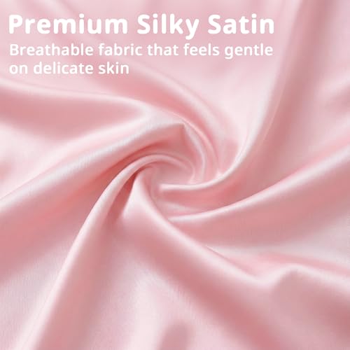 Image of Pro Goleem Satin Mini Crib Sheets 2 Pack, Pink & Purple Silky Soft Fitted Sheet for Baby Hair Protection, 38 inchx24 inchx5 inch Breathable Mattress Cover Compatible with Pack n Play & Portable Crib