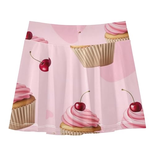 Pink Cupcakes Frosting Cherries Athletic Shorts for Girls Skorts Toddlers Tennis Skirts Personalized Cheer Skirt 3t2