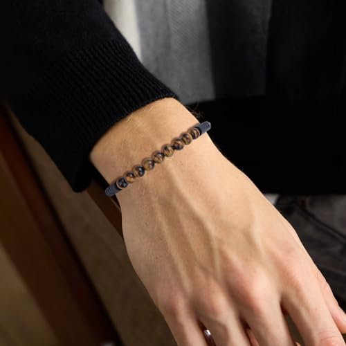 COAI Men's Crystal Bracelet, Stone Beaded Leather Bracelet for Men2