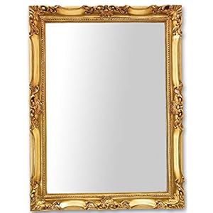 Wandspiegel Spiegel klassisch Barock 62×82 Blattgold Rechteckig mit Holzrahmen Gold, Made in Italy, Spiegel Schlafzimmer Wohnzimmer Badezimmer, Flur