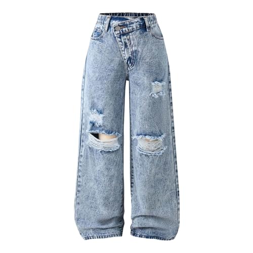 Girls Jeans Stretchy Denim Pants High Waist Ripped Comfortable Everyday School Trousers with Pockets for Teen 6-14Y