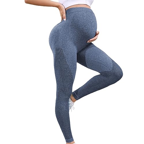 Pregnancy Yoga Pants for Women Maternity Workout Leggings Over The Belly Pant Track Cuff Sweatpants Activewear Tights Pantalones Leggings para Mujer(Dark Blue, M)