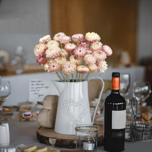 CEWUDA 20 Stück Strohblumen Getrocknet mit Stiel Blumenköpfe Naturgerbera Echte Sonnenblumen Rosa Chrysanthemen Trockenblumenarrangements für Hochzeits Heimpartydekoration Bastelarbeiten