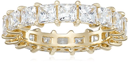Amazon Collection Yellow Gold-Plated Sterling Silver Infinite Elements Cubic Zirconia Princess Eternity Band Ring, Size 7