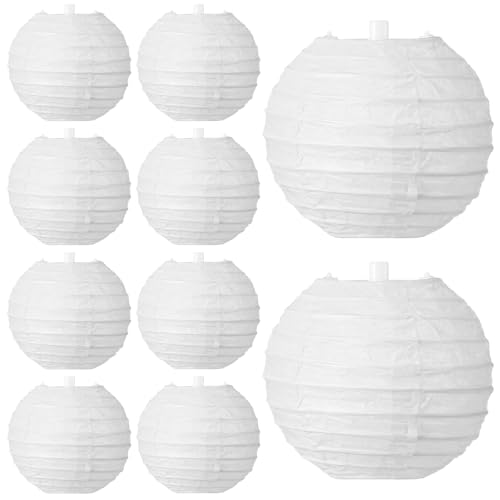 poraceous 10 Stück Papierlampion, Papierlaternen Dekorationen, Hängende Stofflaterne, 7.5 cm Chinesisches Papierlampe, Lampenschirm Papier, für Hochzeiten Geburtstage Außen Party Taufe (Weiß)