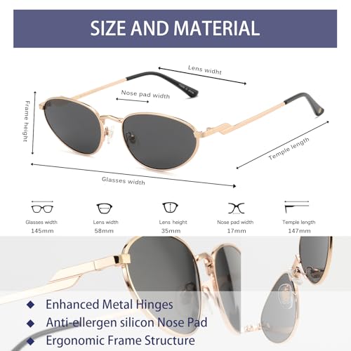 Retro Oval Sunglasses Womens Mens Trendy 2025, Fashion Y2K Narrow Oval Cat Eye Sun Glasses UV400 Protection VF22514