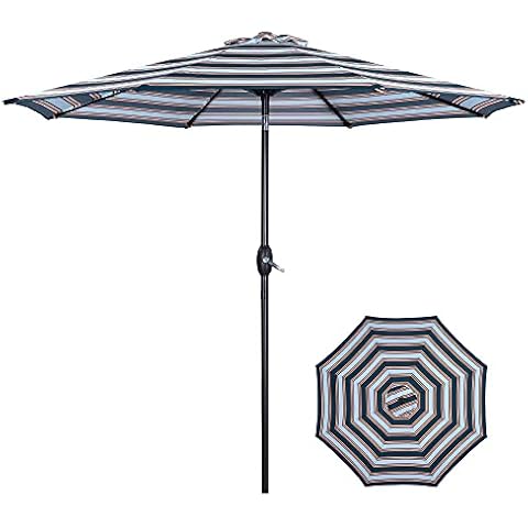 SUNVIVI OUTDOOR 7.5 Ft Patio Umbrella Market Table Outdoor Umbrella with Crank, 6 Ribs, Polyester Canopy, Blue and Brown Stripe Cover