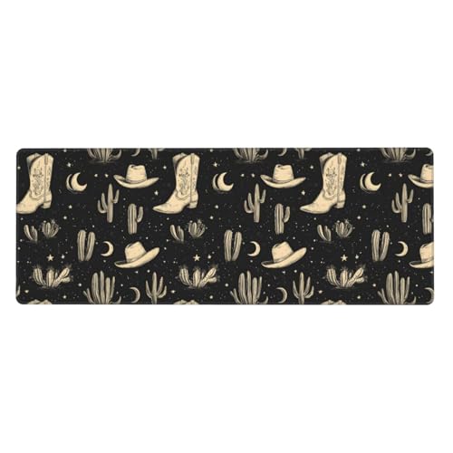Black Cowboy Boots Cactus Print Gaming Mouse Pad 12x31.5in, Large