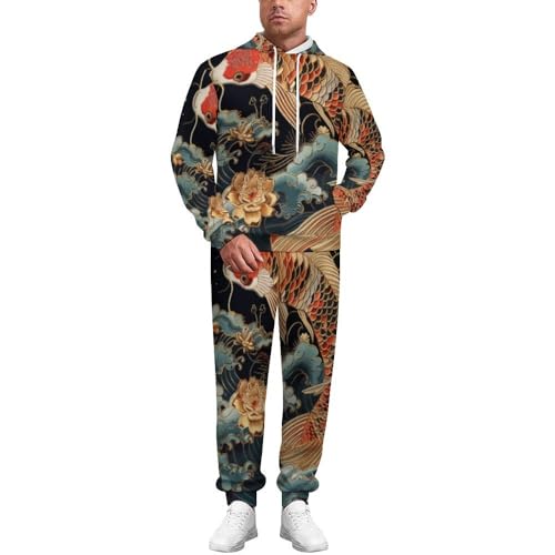 Survêtement homme motif poisson 3D sweat à capuche et pantalon décontracté taille 5XL