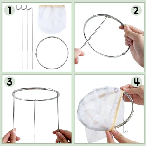 Haawooky DWI4-3 2 Pack White & Silver Strainer Stand,Strainer Stand With 4 Reusable Staining Bags,Reusable Food Filter Bag Jelly Bags thumb #2