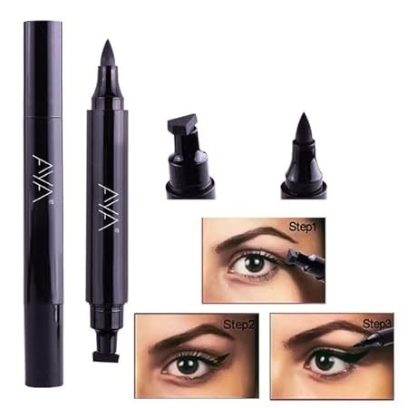 AYA Dual Eyeliner Pen and Winged Stamp for Wing Cat Eye, Waterproof Long Lasting Smudge Transfer proof Eye Makeup Black, 3.5 ml