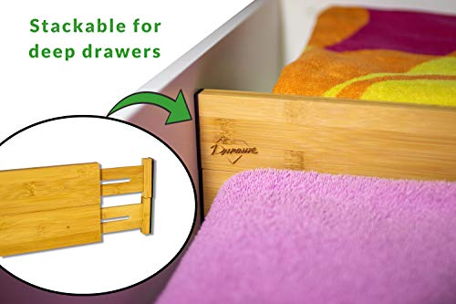 Drawer Dividers Bamboo Kitchen Organizers Set of 6 - Spring Loaded Drawer Organiser Adjustable & Expandable Drawer Organizer - Best for Kitchen Bedroom Dresser Baby Drawers & Closet (18-21.5