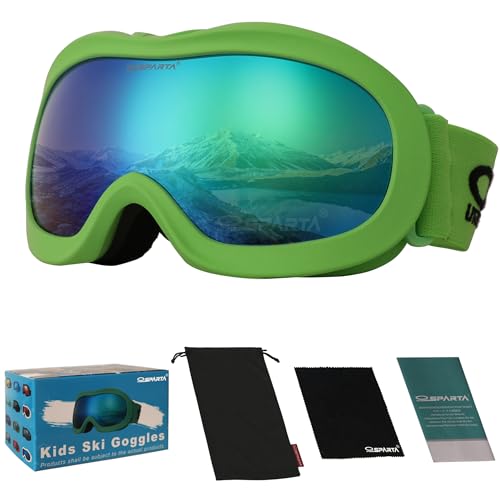 OUTDOORSPARTA Óculos de esqui para crianças (5. Armação verde, espelho de lente completa)