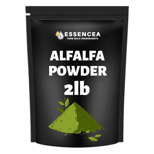 Essencea Alfalfa Powder 2lb | Green Superfood Leaf Powder | Gluten-Free Non-GMO Vegan | Rich in Fiber | Ideal for Smoothies Juices Shakes & Daily Nutrition