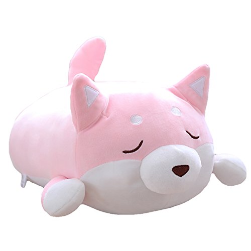 Levenkeness Shiba Inu Dog Plush Pillow, Cute Corgi Akita Stuffed Animals Doll Toy Gifts for Valentine's Gift, Christmas,Sofa Chair, Pink Blink 15"