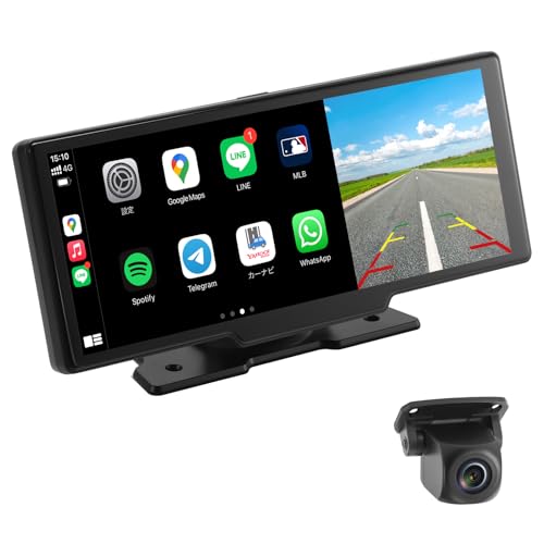 10.26インチ ディスプレイオーディオ ワイヤレスCarPlayモニター&無線Android Auto 前後2カメラ搭載 2分割表示可能 ドライブレコーダー 前後同時録画 カーオーディオ一体型カーナビ iPhoneミラーリング 1年メーカー保証保証