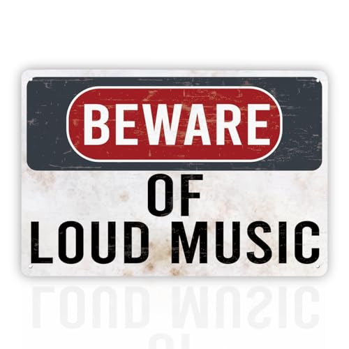 Beware of Loud Music Sign Home Garage Decor Retro Metal Signs Plaque Vintage Metal Tin Signs Wall Decoration for Bar Pub Club Man Cave Decor Metal Wall Signs for Indoor Outside