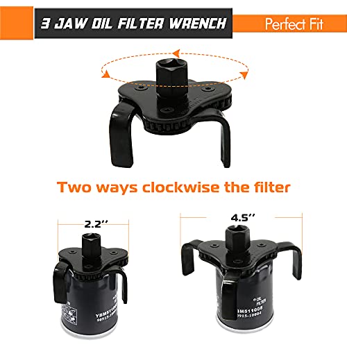 Gohawkteq Universal Adjustable Oil Filter Wrench From 2-1/2 Inch To 4-1/2 Inch For Motorcycles Cars Trucks 3 Jaw 2 Way Black Oil Filter Removal Tool #TOP3