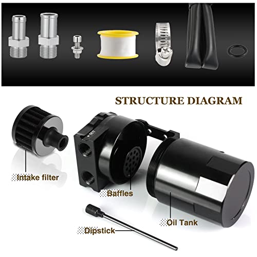 Esumic Universal 300Ml Engine Fuel Tank Kit Black, Upgraded Baffled Aluminum Car Fuel Tank, With Polish Baffled Oil Separator Filter,With Strengthened Fuel Line Hose #TOP2