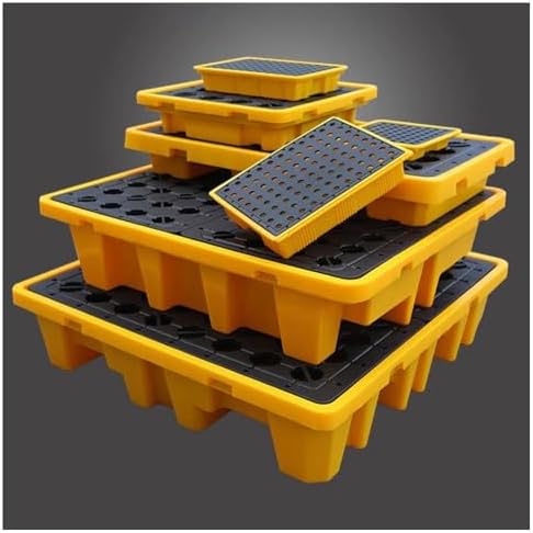 Drum Containment Spill Pallet, Oil Tank Spill Tray,Spill Platform Spill Containment Platform with Grating Modular Platform Pallets Anti-Leakage Tray(Yellow 49 * 35 * 9cm)
