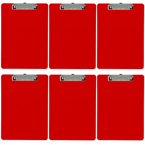 Trade Quest Plastic Clipboard Opaque Color Letter Size Low Profile Clip (Pack of 6) (Red)