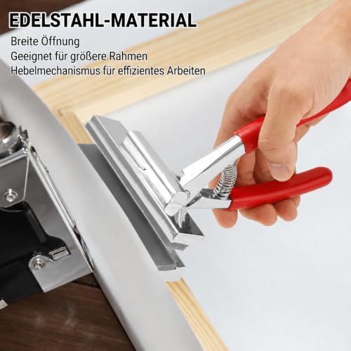 GWCYMYD Leinwand Zange Klammerentferner Set 12cm Breite Edelstahl Leinwand Spannzange mit Gepolstertem Federgriff Canvas Pliers für Einrahmungen Leinwandprojekte