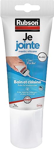 Rubson Je Jointe | Mastic Silicone Blanc (tube de 150 ml) – Mastic étanche bain et cuisine prêt à l'emploi – Mastic blanc pour joints sanitaires – 7 m de cordon